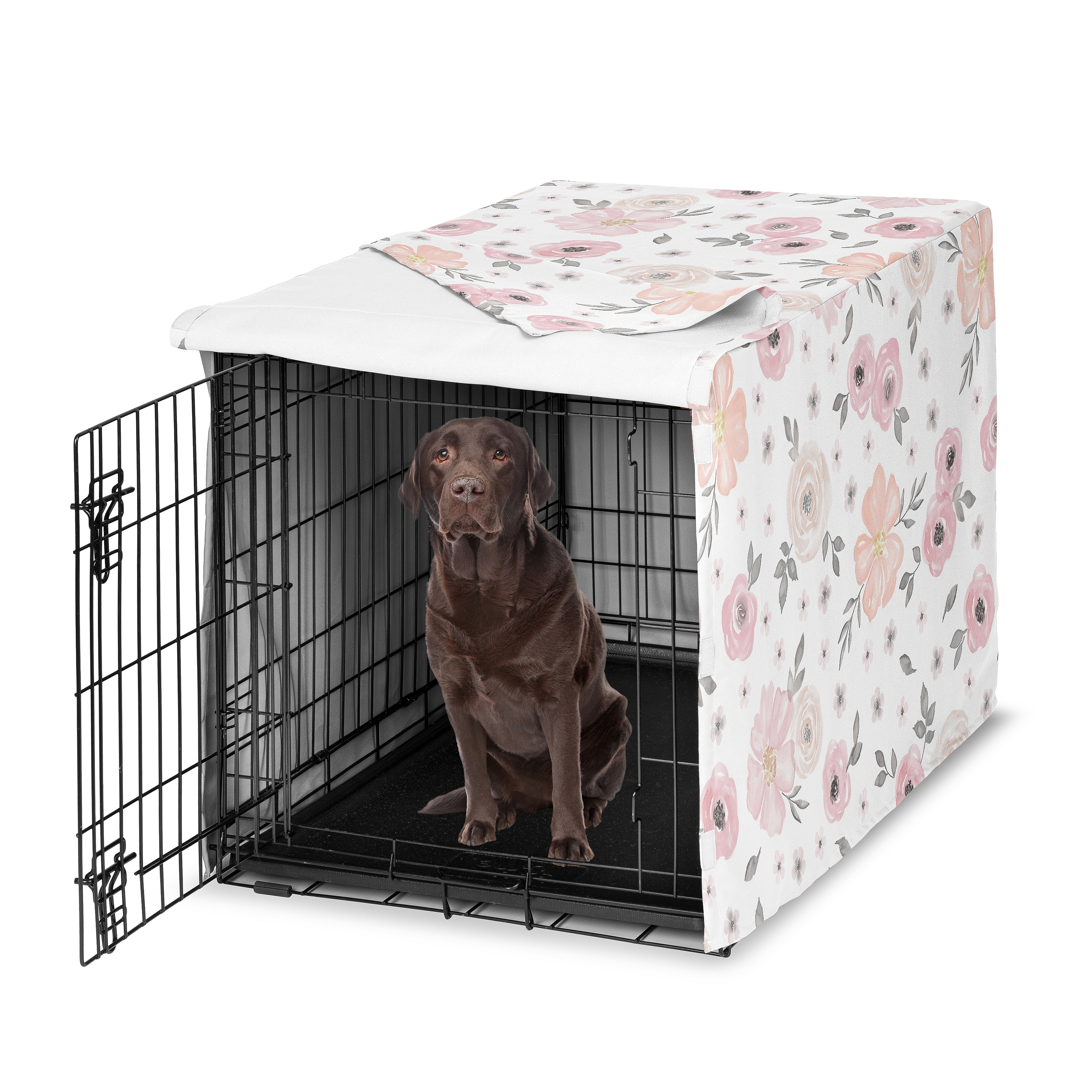 Sweet Jojo Designs Blush Pink Grey Boho Floral Dog Crate Kennel Cover 42in. Bohemian Farmhouse Shabby Chic Watercolor Elegant