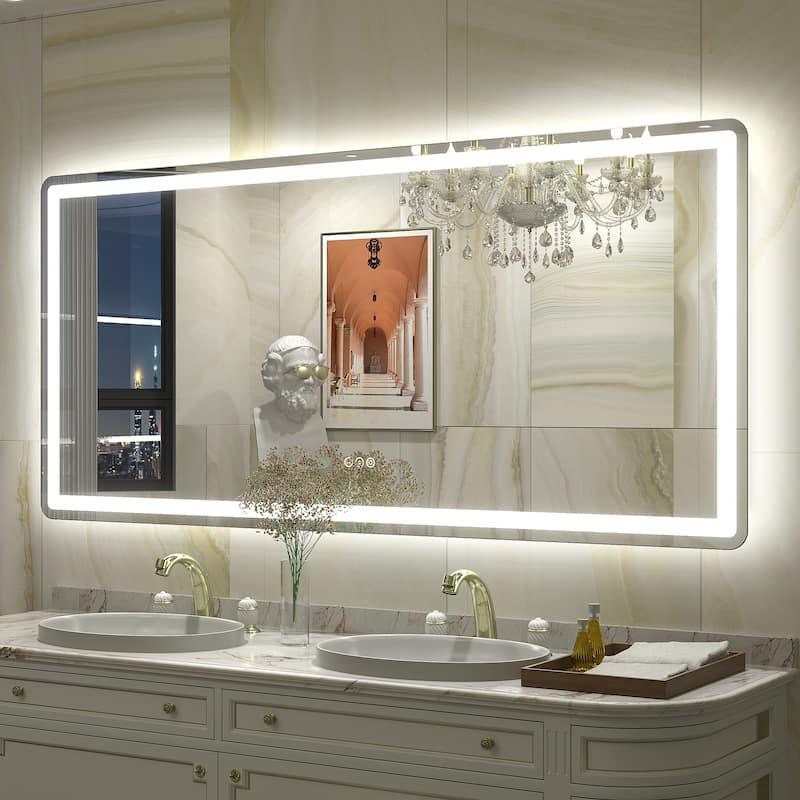 UL Certified Frameless LED Front Light and Backlit Wall Bathroom Vanity Mirror - 60" x 28" - Clear-Rounded Corner