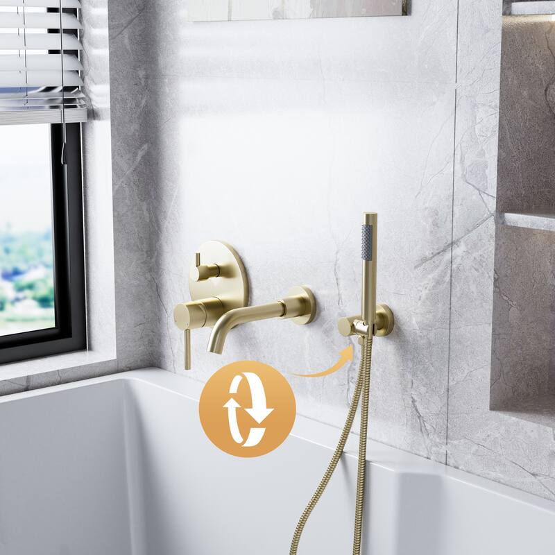 Modland Luxury Wall Mounted Bathtub Faucet With High-pressure Handheld Shower and Tub Spout