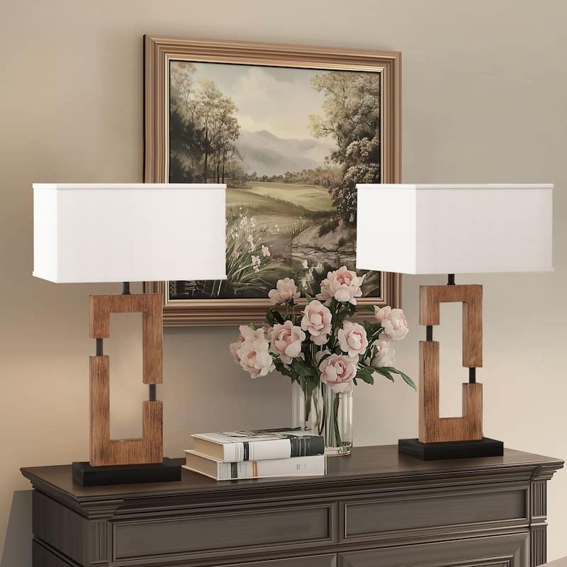 Bedside Lighting Wood Table Lamps (Set of 2) - Dark Wood