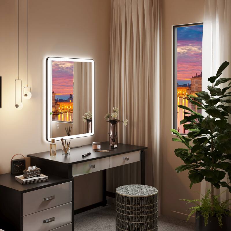 QuivaraView Luxury Aluminum Black Micro-arc Framed bathroom Vanity Wall Mounted LED lighted Mirror