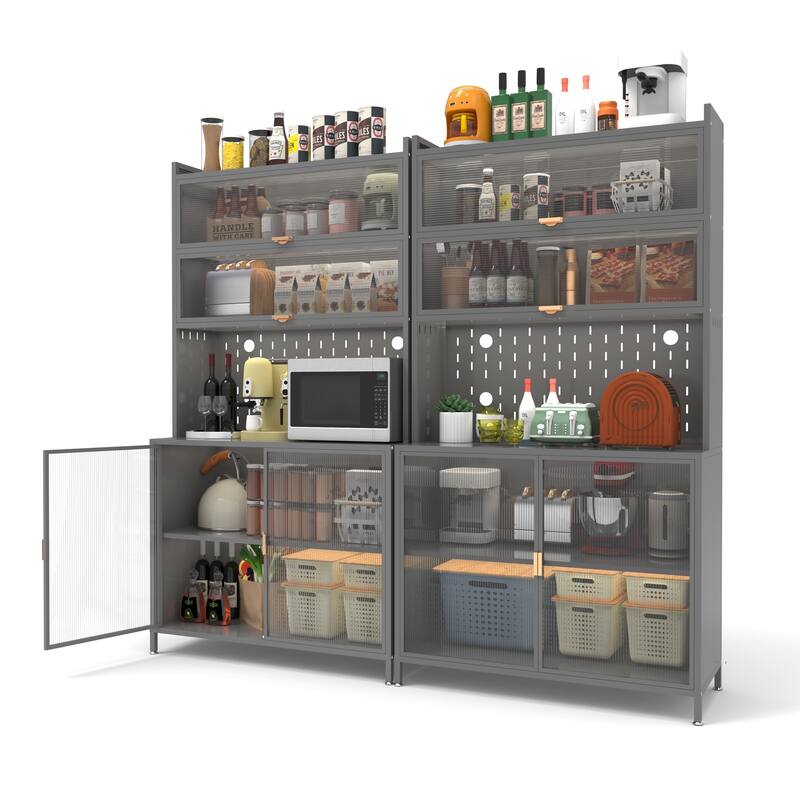 Anmytek 73'' Gray Metal Kitchen Pantry Cabinet with Shelves Enclosed Storage for Kitchen, Dining Room