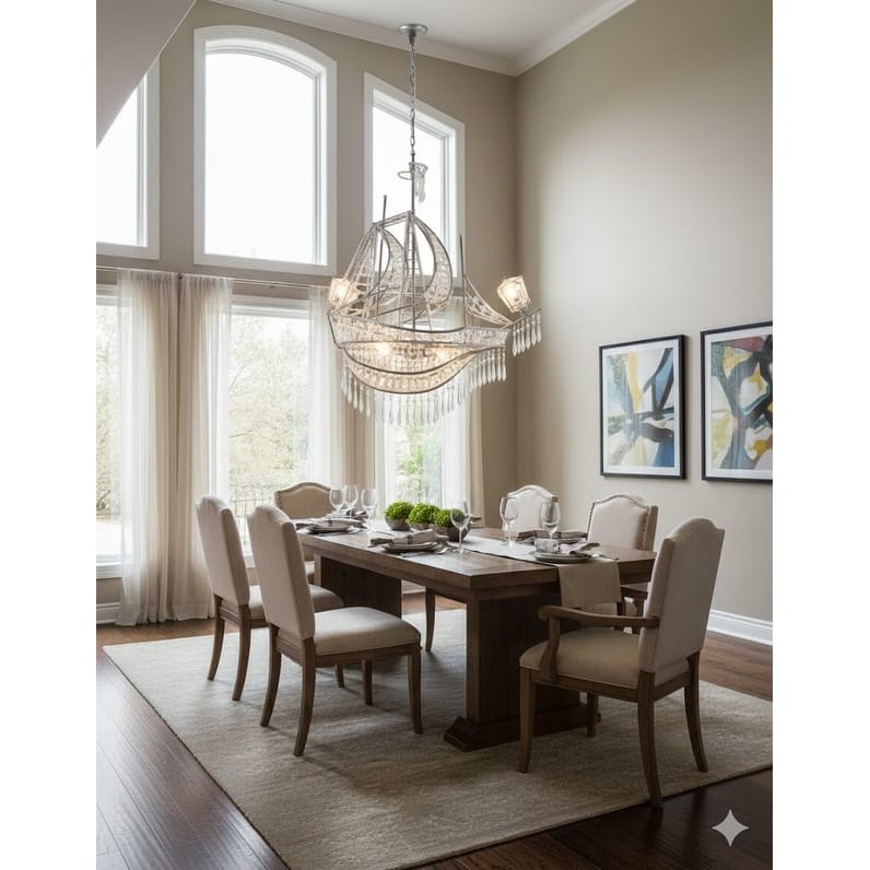 Eclectic 4 Light Bronze Metal Crystal Ship Chandelier