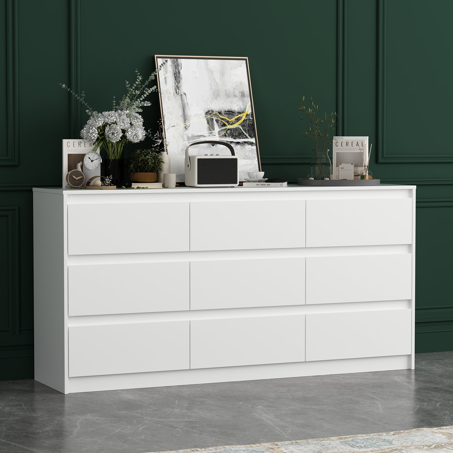 Timechee 63"W 9 Drawer Dresser Accent Dresser for Living Room Bedroom