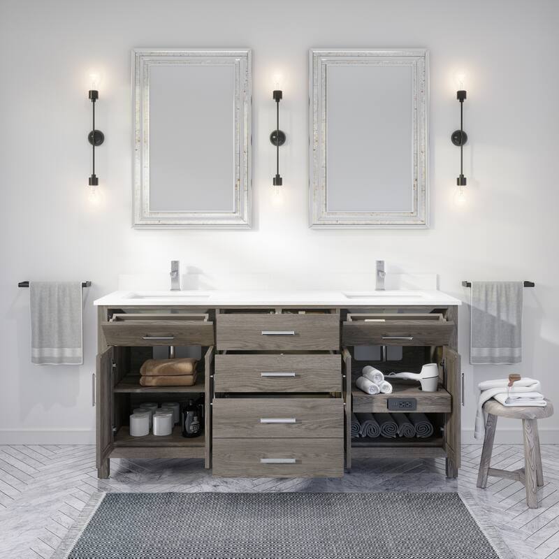 Kate 72-in Solid Hardwood Bathroom Vanity with Power Bar and Drawer Organizer