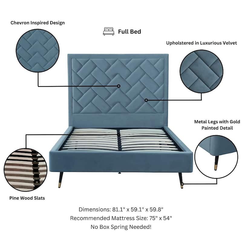 Manhattan Comfort Crosby Modern Velvet Upholstered Bed