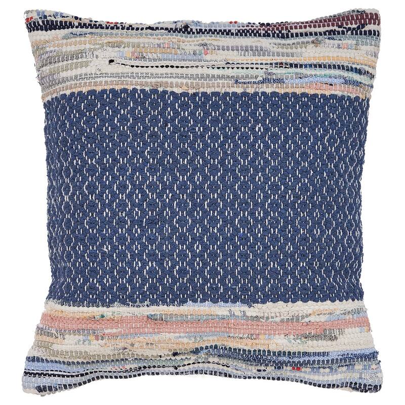 Sevita Meldi Bohemian Diamond Blue/Multicoloured Cotton Blend Throw Pillow - Cover Only
