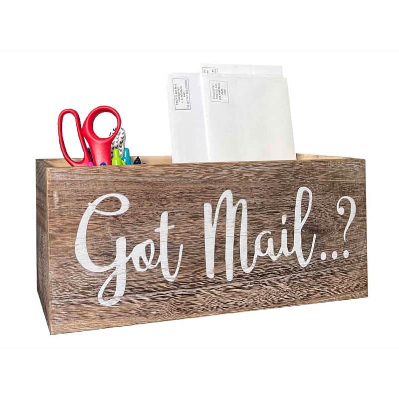 Got Mail Decor Box, Wooden Mail Box Sign, Brown