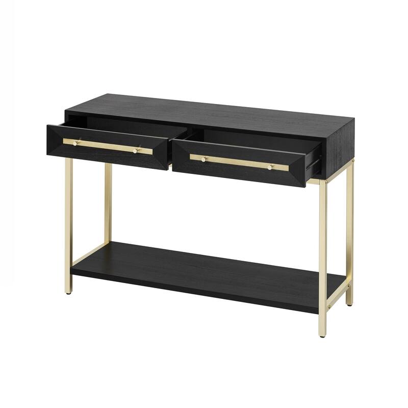 Entryway Table, Console Table with Two Drawers, Retro Hallway Table with Striking Geometric Design for Entryway and Living Room - Black