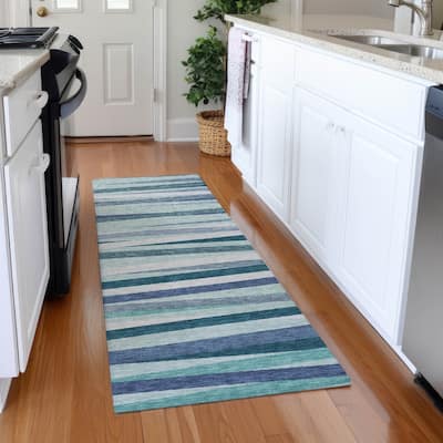 Machine Washable Indoor/ Outdoor Modern Stripes Chantille Rug