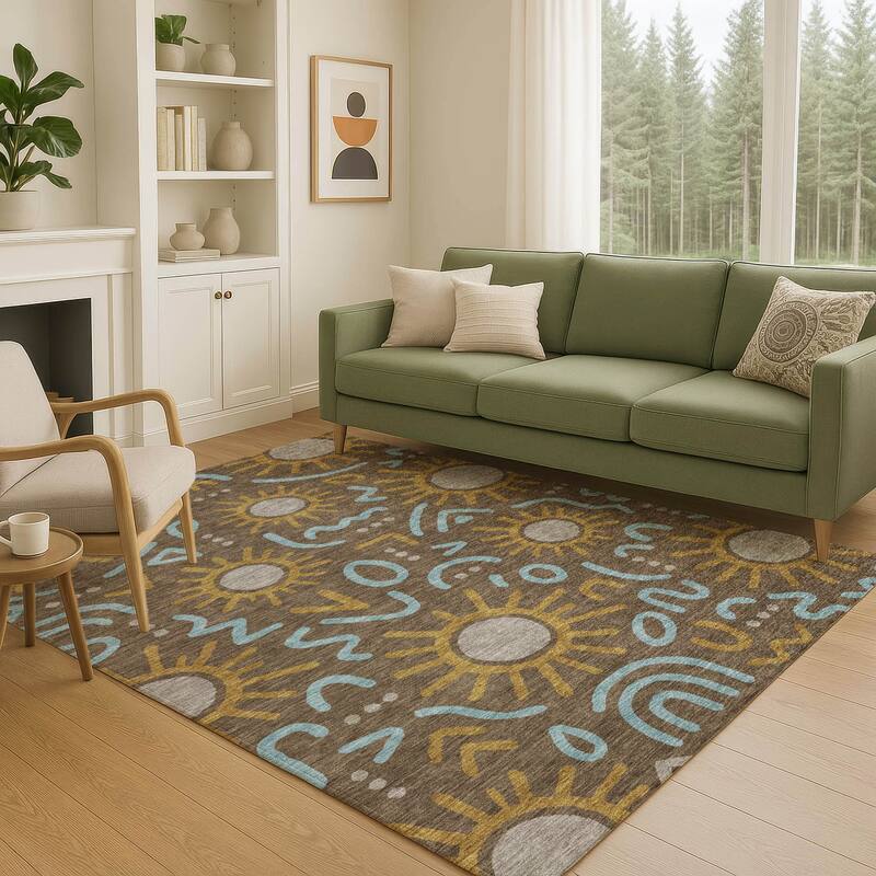 Machine Washable Indoor/ Outdoor Modern Sol Chantille Rug