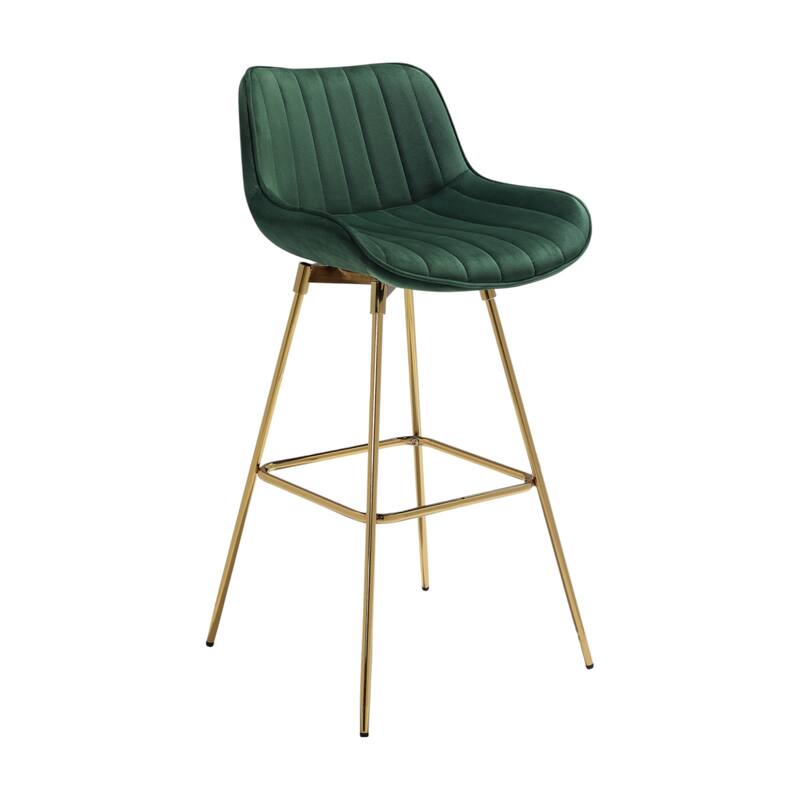 HomeRoots Set of Two 29" Green and Gold Velvet and Metal Low Back Bar Height Swivel Bar Chairs