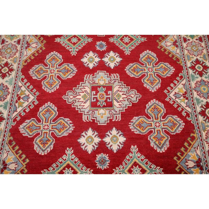 Red Kazak Area Rug Handmade Oriental Wool Carpet - 4'10" x 6'11"