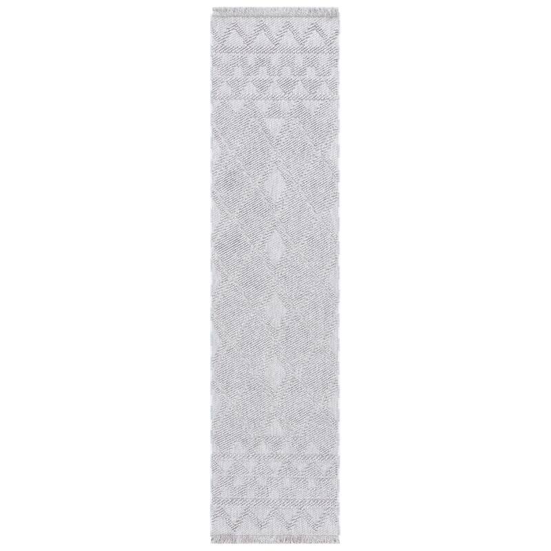 SAFAVIEH Lotus Inda Rustic Trellis Rug - 2' x 8' Runner - Light Grey/Grey
