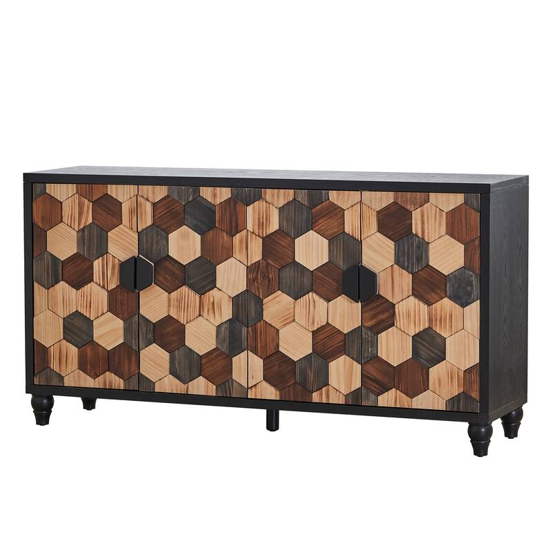 59.8" Distressed Storage Cabinet with Honeycomb Pattern