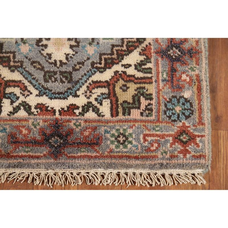 Geometric Heriz Serapi Indian Accent Rug Handmade Gray Wool Carpet - 2'0"x 3'0"