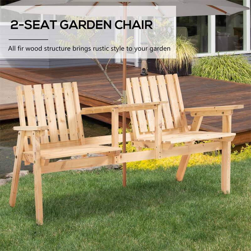 Fir Wood Outdoor Bench Set with Two Chairs and Coffee Table Slatted Design - 59.75" L x 27.5" W x 32.75" H