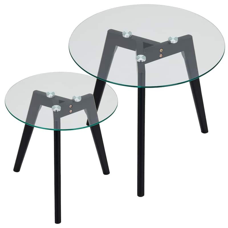 Set of Two Mixed Material Mid-Century Modern Glass Nesting Tables - Black