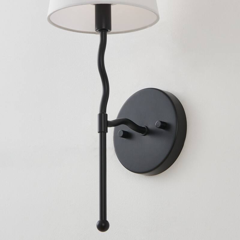 KAWOTI 17.5" Painted Black Wall Sconce with White Fabric Shade - W6" x H17.5"（Set of 2）