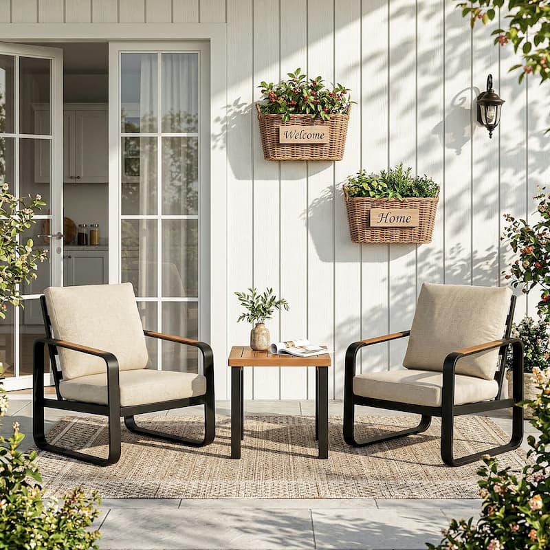 Outdoor Patio Conversation Sofa Set with Cushions - 3-PCS Chair Set - Off-White