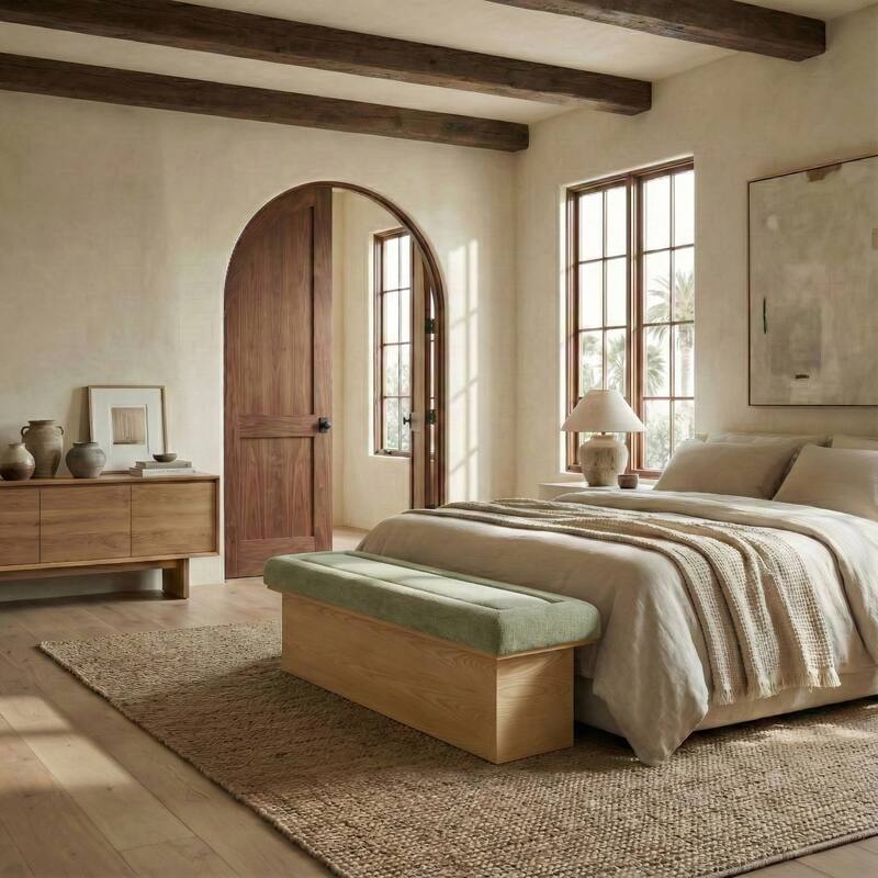 SAFAVIEH Couture Trudy Chenille And Wood Bench - 51"W x 17"D x 18"H - Olive Green/Walnut