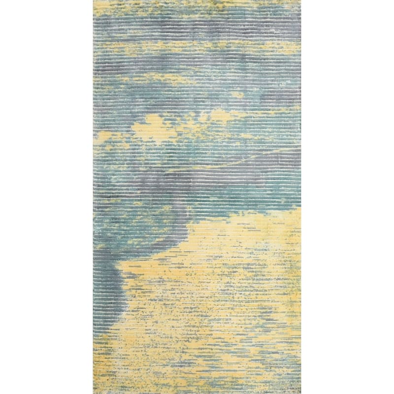 Hand Knotted Oriental Viscose Silk Carpet Modern Pictorial Multi-Colored Abstract Area Rug - 4' 0'' X 2' 0''