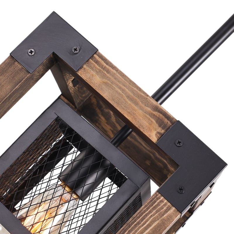 Single Square Farmhouse Pendant Light - Wood, 8 in - Black