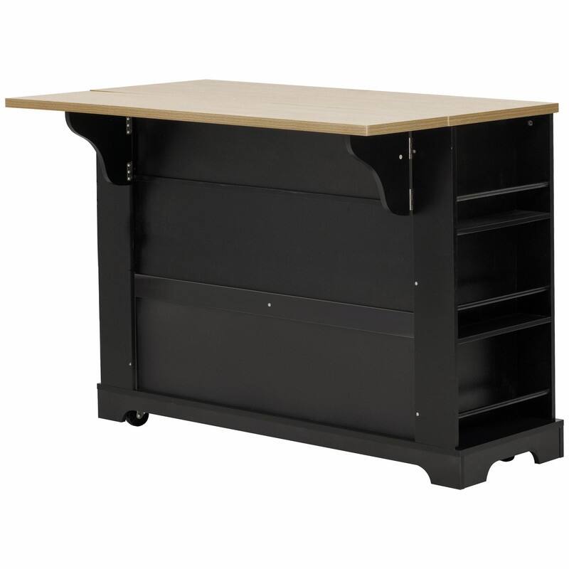 Rolling Kitchen Island with 6 Drawers, Pull-Out Trash Can Storage, Drop Leaf, Power Outlet & Side Racks