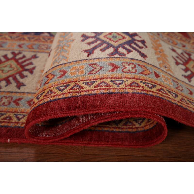 Red Geometric Kazak Area Rug Handmade Wool Carpet - 8'1" x 9'7"