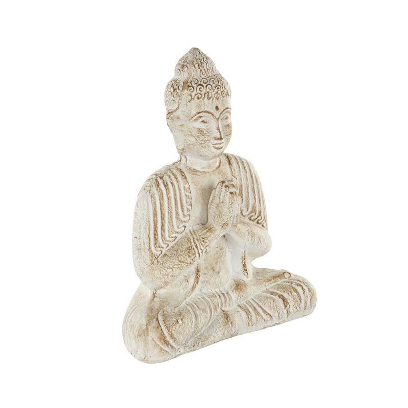 Cream Paper Mache Handmade Carved Buddha Decorative Sculpture with Brown Distressing