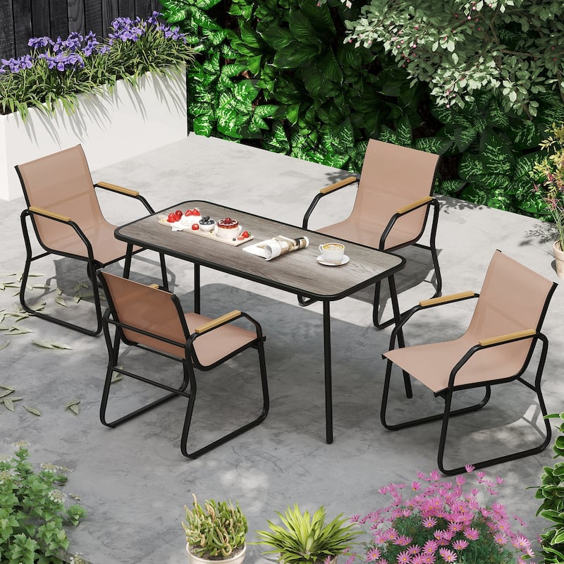 5 Piece Outdoor Bistro Dining Set with Rectangular Table and Upholstered Chairs for Backyard Meals - 55" x 25.5" x 28.5"