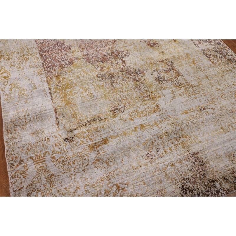 Abstract Indian Area Rug Hand-Knotted Wool Carpet - 6'0" X 9'2"