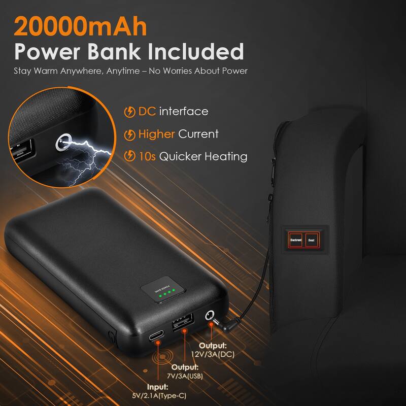 21 Inch 2 Pack Black Heated Stadium Seats for Bleachers with 20000mAh Power Bank Included Stadium Seating