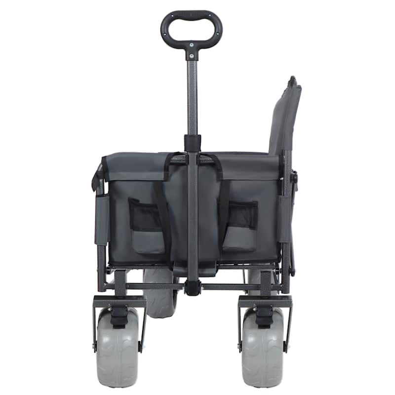 3-In-1 Folding Wagon With Bench Seat-500lbs Capacity,9"X4" Beach Tires For Camping & Beach