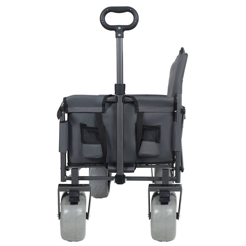 3-in-1 Folding Wagon with Bench Seat - 500lb Capacity with 9"x4" Beach Tires, Gray