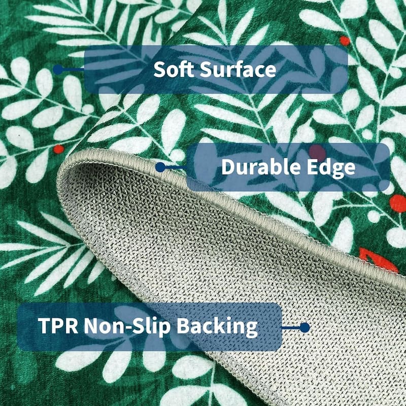 Christmas Snowflake Washable Area Rug, Floor Carpet for Holiday Decor, Green