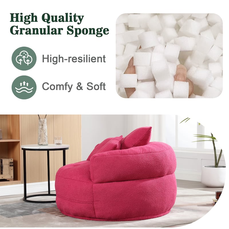 Boucle Upholstered Tufted Barrel Accent Living Room Chair With Toss Pillows