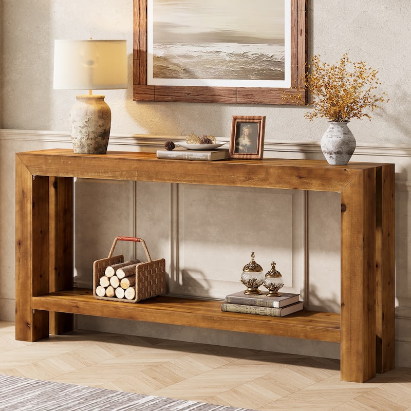 63-Inch Solid Wood Narrow Sofa Table - Brown