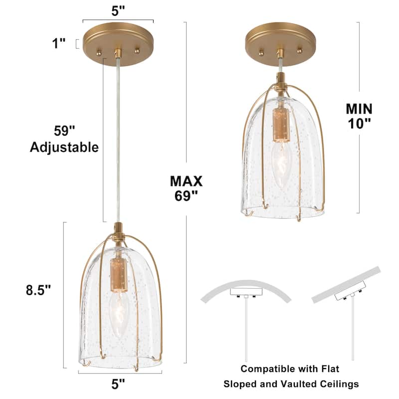 Mini Modern Gold 1-light Compact Glass Island Pendant Lights for Dining Room - D5.06" x H8.57"