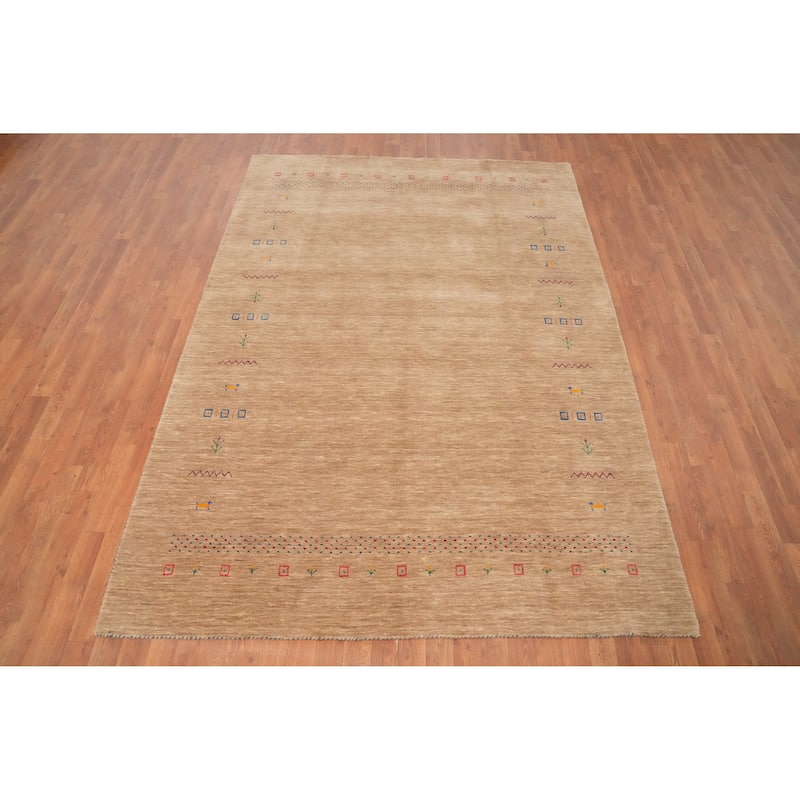 Hand Knotted Oriental 100% Wool Carpet Tribal Animal Pictorial Brown Gabbeh Area Rug - 8' 10'' X 6' 3''