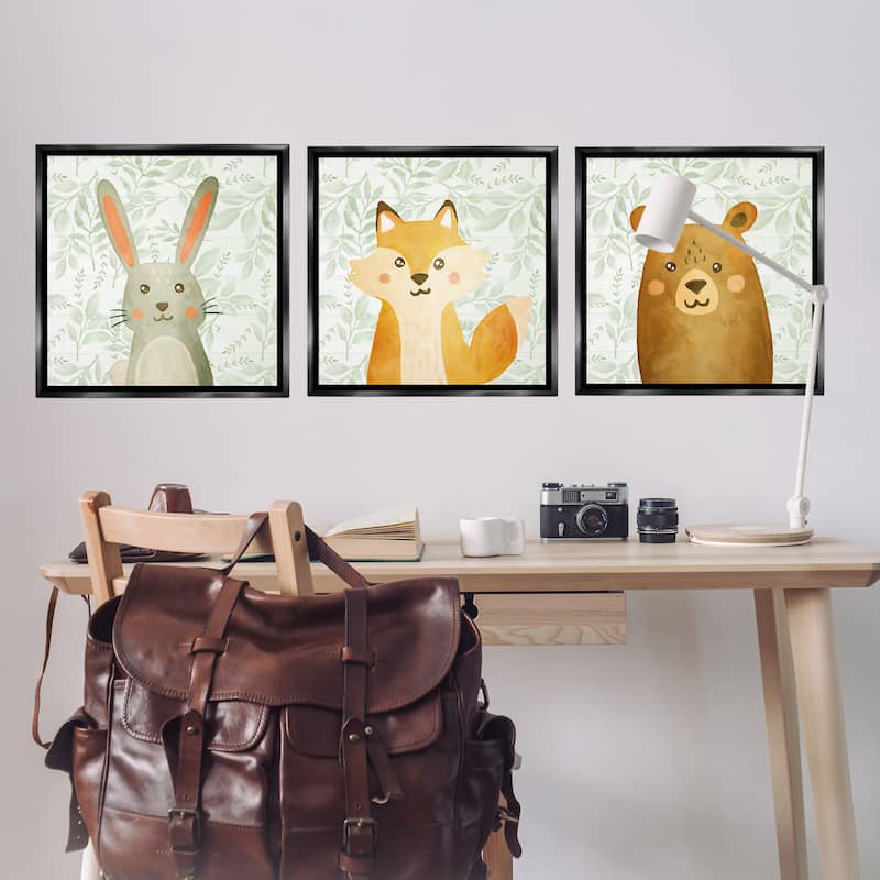 Stupell Joyful Woodland Animals Framed Floater Canvas Wall Art Design By Kim Allen (Set of 3)