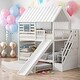 preview thumbnail 1 of 18, Twin over Twin House Bunk Bed with Trundle and Slide, Storage Staircase, Roof and Window Design, White White