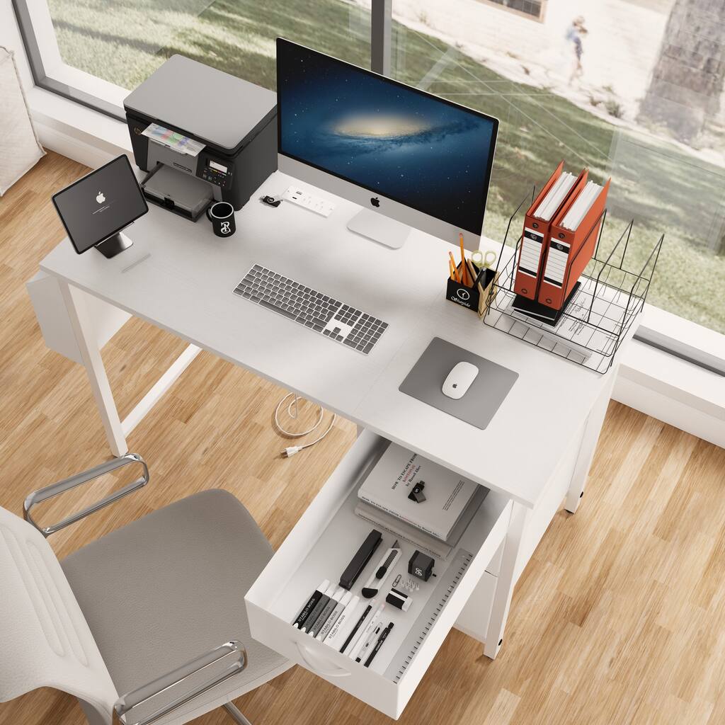 Sun City Computer Desk with a Drawer and Open Storage, Wengue