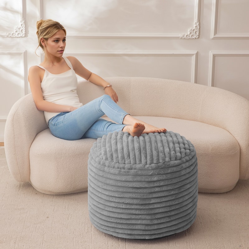 Round Corduroy Pouf Ottoman 20-inch/26inch