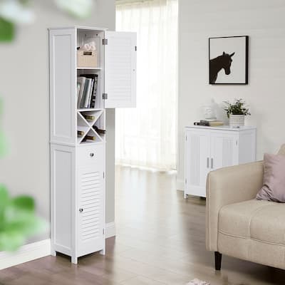 VASAGLE Bathroom Tall Cabinet, Freestanding Storage Cabinet with Shutter Doors, Drawer, and Removable X-Shaped Stand