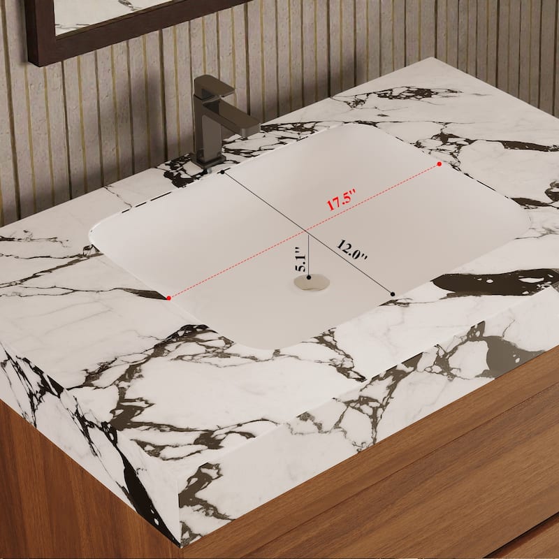 29.9" Floating Bathroom Vanity with Faux Marble Top, Ceramic Undermount Sink, Soft-Close Drawers for Modern Small Bathrooms