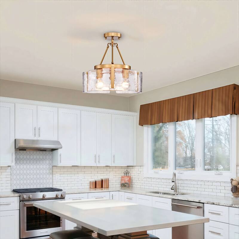 Reina 3-Light Water Textured Glass Panel Drum Semi Flush Mount