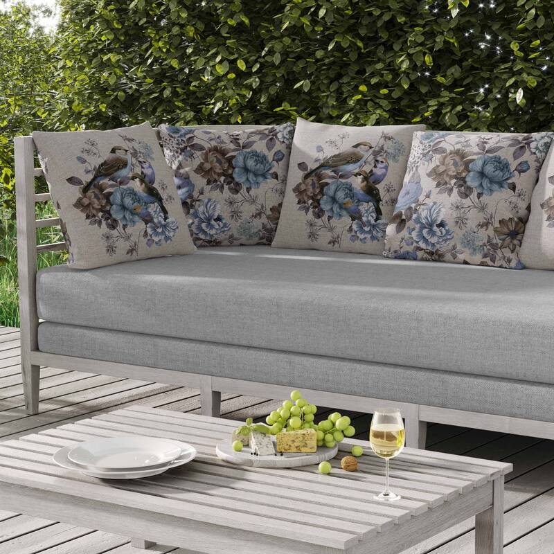 Petal Perched Birds Indoor/Outdoor Reversible Throw Pillow Silver and Crayola