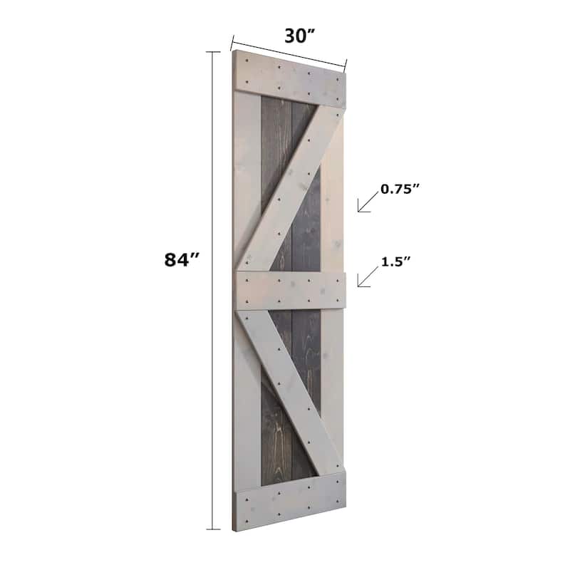 Coast Sequoia 30in x 84in K Series Multi-Color Pine Wood Sliding Barn Door With Hardware Kit