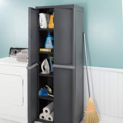 STERILITE Black Plastic 4-shelf Storage Cabinet - Case of 1